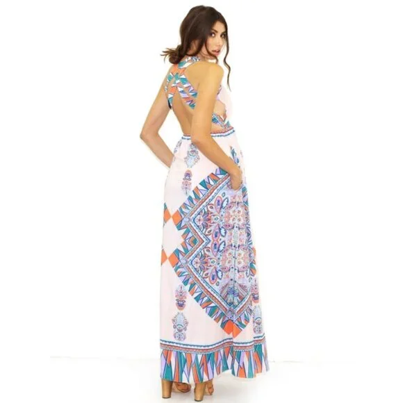 Lovers + Friends Kitty Cat Maxi Dress & and Criss Cross Straps Strappy Backless - Picture 10 of 10